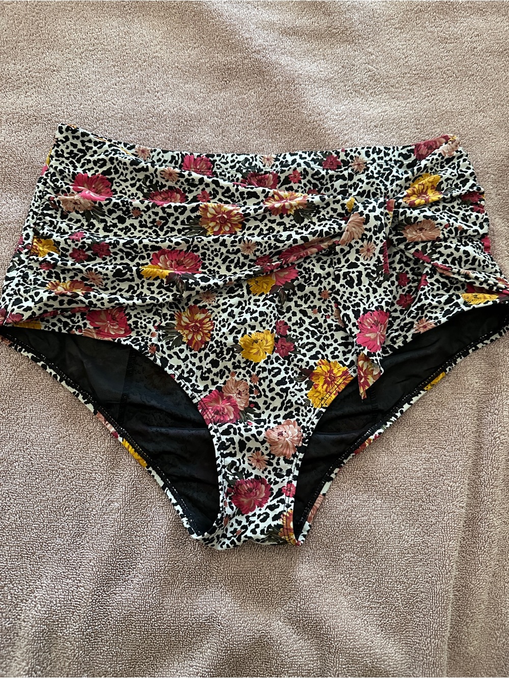torrid High-Waist Floral Leopard Swim Bottoms - Pink, Yellow, Black